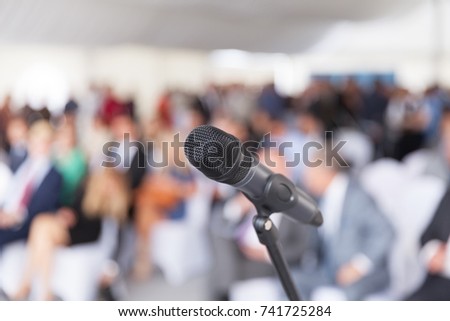 Business presentation. Corporate conference. Microphone. Royalty-Free Stock Photo #741725284