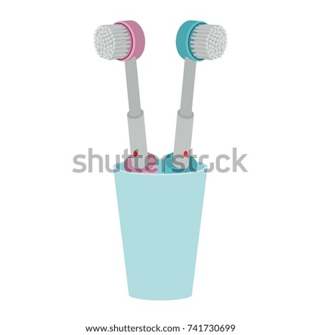 glass with two electric toothbrush colorful silhouette vector illustration