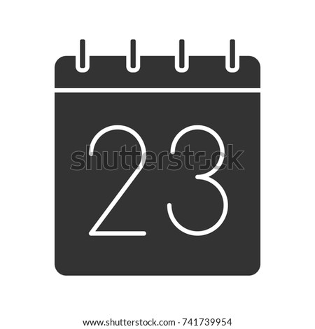 Twenty third day of month glyph icon. Date silhouette symbol. Wall calendar with 23 sign. Negative space. Raster isolated illustration
