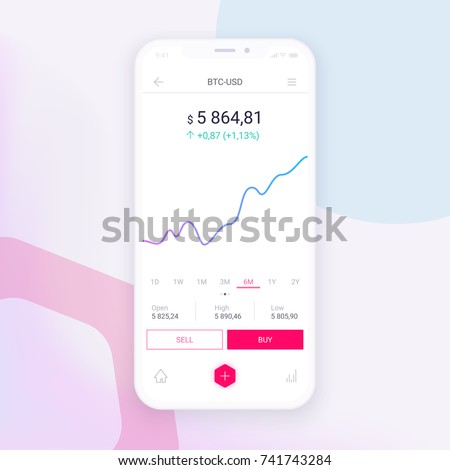Clean Mobile UI Design Concept. Trendy Mobile Banking. Cryptocurrency Technology. Bitcoin Exchange. Financial analytics. Trading Business Application Template. Vector EPS 10 Royalty-Free Stock Photo #741743284