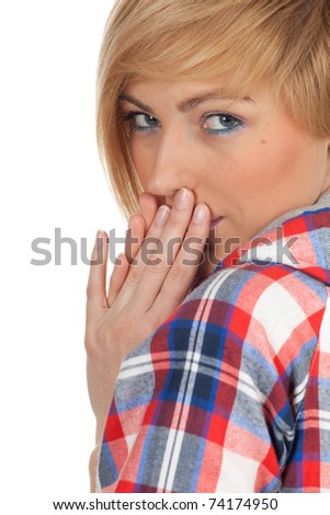 ashamed young blond hair woman