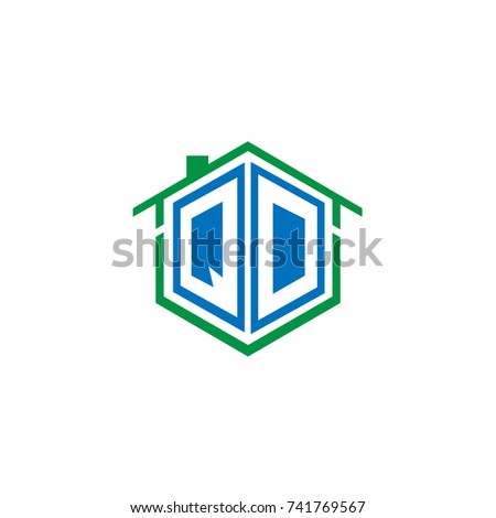 Initial Letter Q, D, QD Hexagonal Shape Logo Design with House Home Icon
