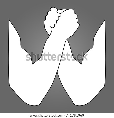 Arm wrestling silhouette. Arm wrestling, hands, vector illustration, for logo, your design. Two human hands holding each other vector icon in meaning Competition or Arm Wrestling. Vector illustration.