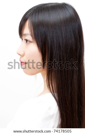 beautiful asian woman with straight long hair