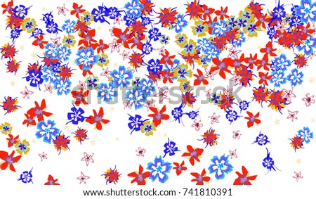 Floral Design. Bright Background with Flowers for Postcard, Brochure, Greeting Card, Banner, Book Cover. Simple Blossoms on White Field.