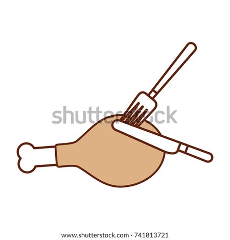 chicken or turkey thigh with fork knife food thanksgiving
