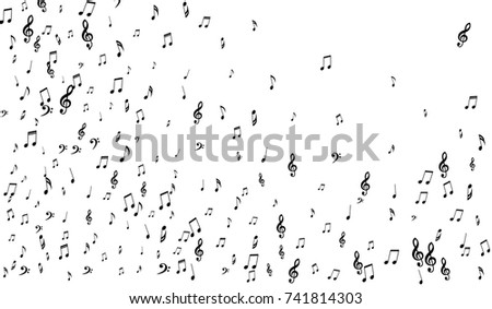 Black Musical Symbols on White Background. Light Vector Background with Notes, Bass and Treble Clefs