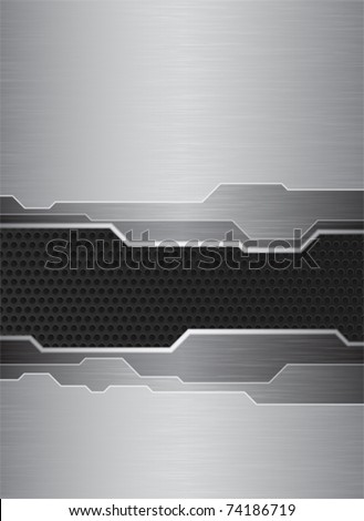 Abstract banner with brushed metal texture and metal grid Royalty-Free Stock Photo #74186719