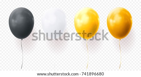 Black, white yellow gold and glossy golden balloon vector illustration on transparent background. Glossy realistic baloon for Birthday party. Royalty-Free Stock Photo #741896680