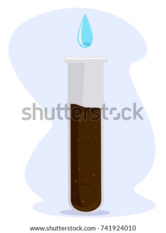 Illustration of a Water Dropping inside a Test Tube with Soil. Soil Experiment