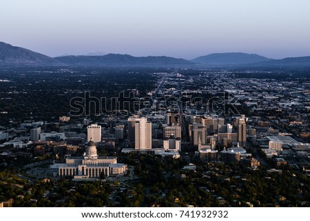 City and valley view from above