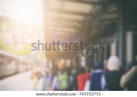People waiting the next metro in the morning with rush hour at Switzerland. Blurred Background Concept.