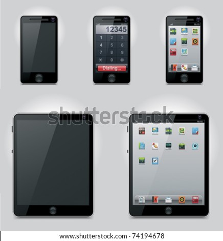 Vector tablet computer and mobile phone icons Royalty-Free Stock Photo #74194678