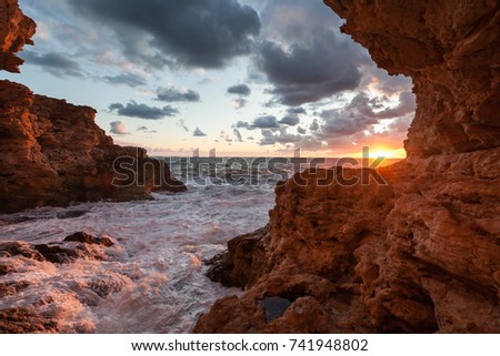 Crimea Fiolent sunset view from cave
