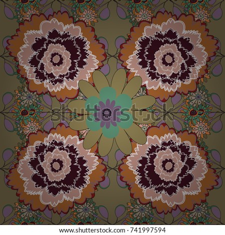 Seamless abstract vector floral pattern in brown, beige and pink colors.