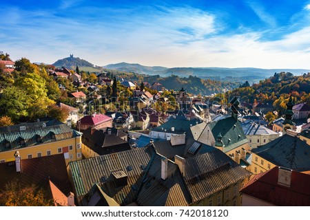 Autumn in old town with historical buildings in Banska Stiavnica, Slovakia, UNESCO Royalty-Free Stock Photo #742018120