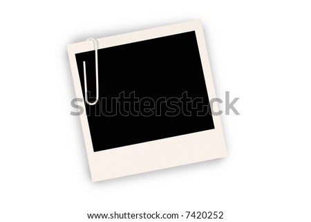 Instant photo print frame with paperclip, white background