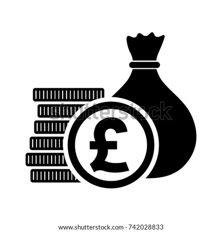 British Pound, money bag with coins and GBP currency symbol, vector illustration.
