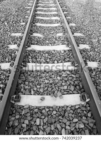 Black and white photo of railway.