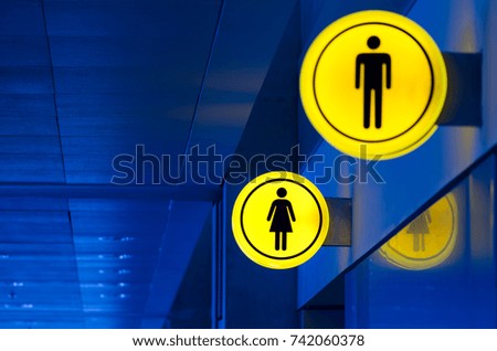Male, female toilet, restroom sign. Man and woman equality concept. Copy space.