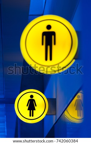 Male, female toilet, restroom sign. Man and woman equality concept. Copy space.