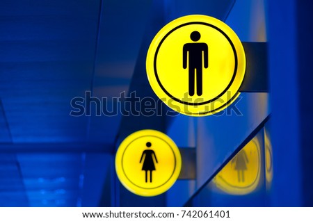 Male, female toilet, restroom sign. Man and woman equality concept. Copy space