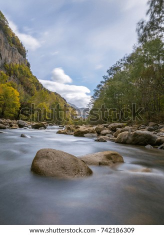 Silky stream in autumn Valley in Sounkyo