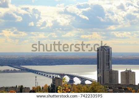  Bridge over the Volga, Saratov Engels, Russia. View from the Sokolov mountain.