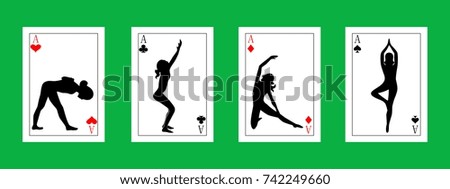 illustration with a set of playing cards on the theme of sport - yoga.