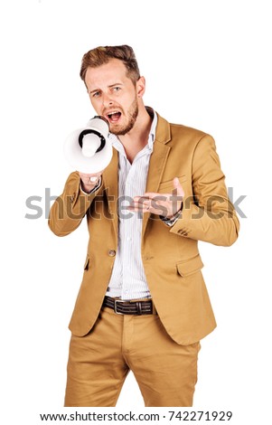 young crazy man with a megaphone