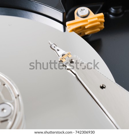 hard drive computer storage disk technology data backup hardware digital inside closeup on white background