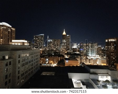 Looking towards Midtown and Downtown Atlanta at night.