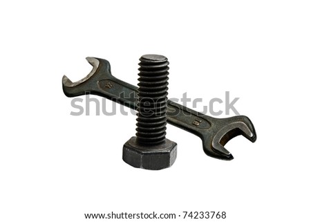 Bolt and wrench isolated on white background