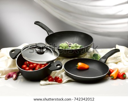 vegetable in pans and pot Royalty-Free Stock Photo #742342012