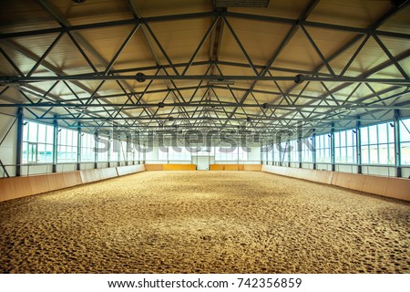 equestrian sport arena horse racecourse Empty riding arena is suitable for dressage horses Royalty-Free Stock Photo #742356859
