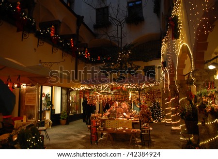Christmas market in a courtyard in Salzburg, Austria Royalty-Free Stock Photo #742384924