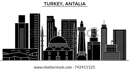Turkey, Antalia architecture vector city skyline, travel cityscape with landmarks, buildings, isolated sights on background