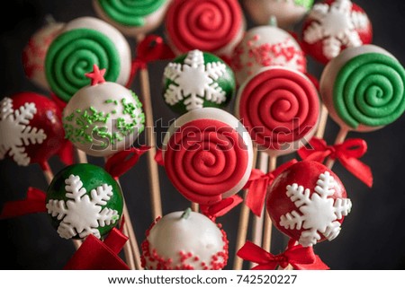 Christmas decoration on cake pops,selective focus 
