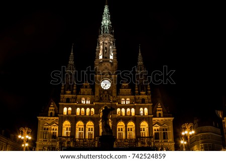 Liberec Town hall at night, Edvard Benes Square, Czech Republic, Europe