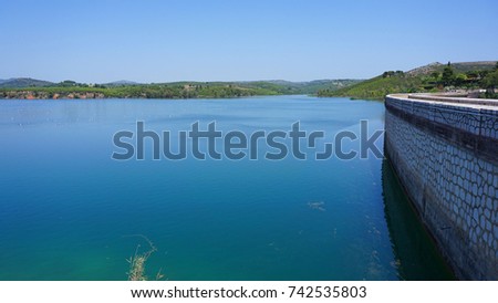 Photo from famous dam and lake Marathon, Attica, Greece                      