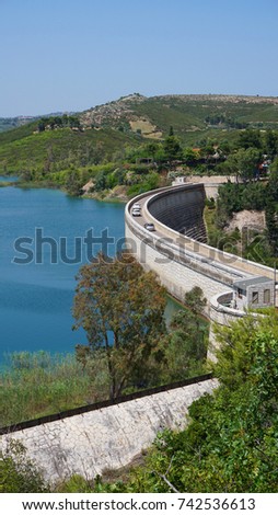 Photo from famous dam and lake Marathon, Attica, Greece                          