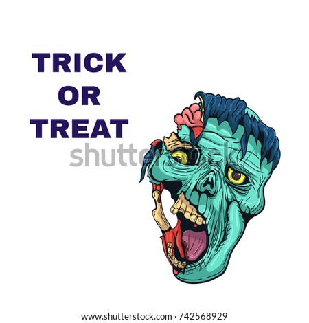 Hand Drawn Zombie Face with Brain. Vector illustration