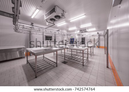 Warehouse freezer. Warehouse freezer. Refrigeration chamber for food storage. Royalty-Free Stock Photo #742574764