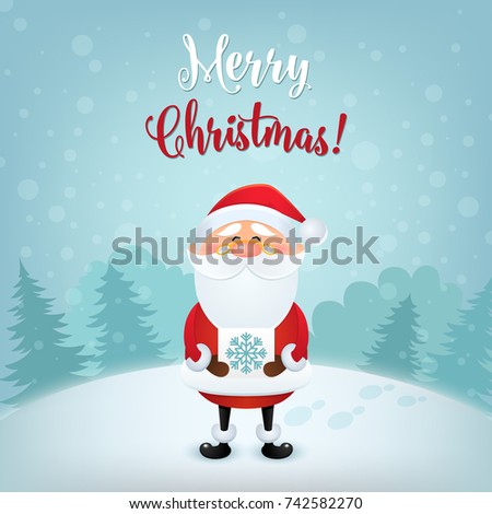 Merry Christmas greeting card. Christmas and New year background with cute Santa Claus. Vector illustration in EPS10