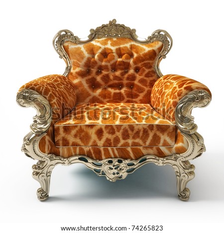 Luxurious armchair with giraffe fur, isolated on white background
