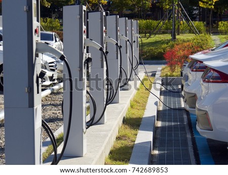 Electric car charging station in Korea
 Royalty-Free Stock Photo #742689853