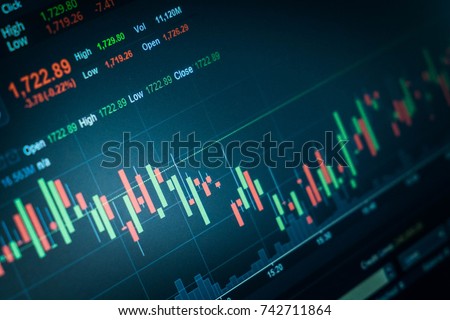Candlestick chart on laptop screen. Stock market Concept Royalty-Free Stock Photo #742711864