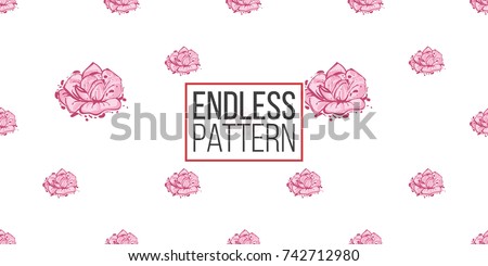 Wedding illustration, seamless pattern with rose. Vector fashion backdrop in watercolor style, isolated elements on white background.