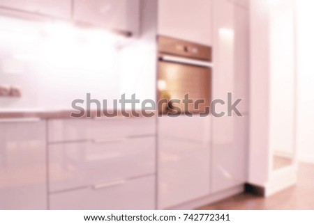 Blur background interior design. Blurry of kitchen table and living interior background 
