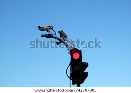 Red traffic light in the city, traffic light semaphore 